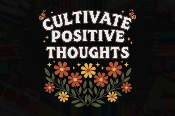 Cultivate Positive Thoughts Floral Art: A Graphic Design Asset for T-Shirt Designs and Branding