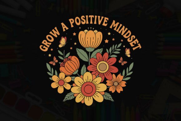 Grow a Positive Mindset Retro Design Graphics