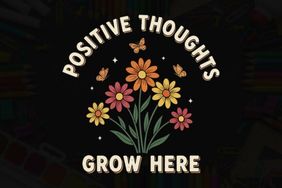 Positive Thoughts Grow Here Retro Art Graphics