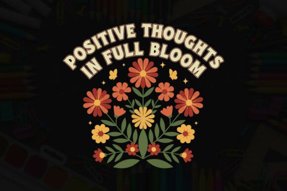 Positive Thoughts in Full Bloom Retro Graphics