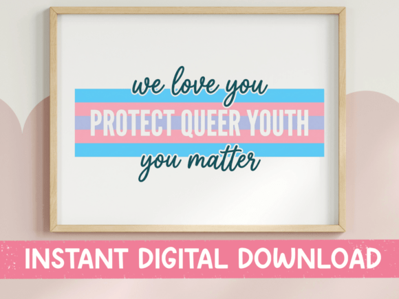 Protect Queer Youth Trans Flag Design Graphics
