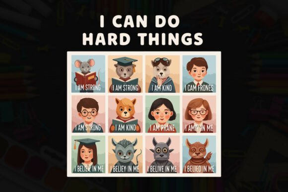 Self-Esteem Character Affirmations: A Bold Graphic Design Asset for Content Creators